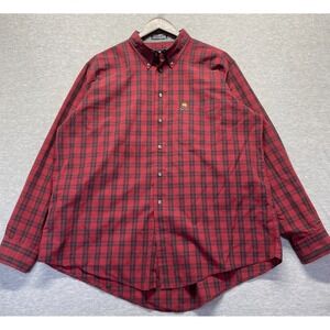 Hathaway Dress Shirt Mens 17.5 34/35 Red Plaid Cotton Long Sleeve Casual Formal